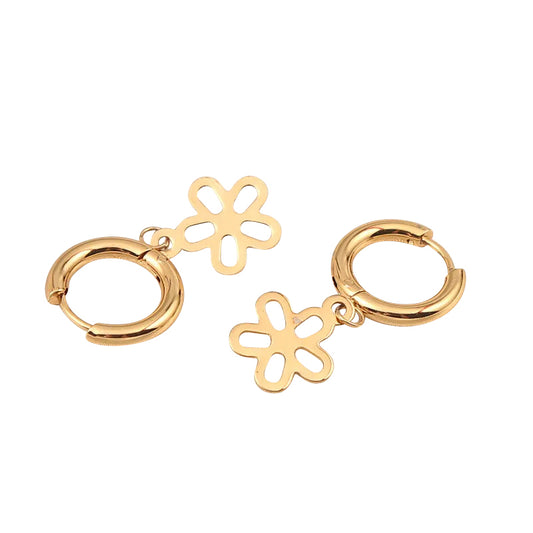 Children's, Teens' and Mothers' Earrings:  Surgical Steel with Gold IP Hoops with Flowers