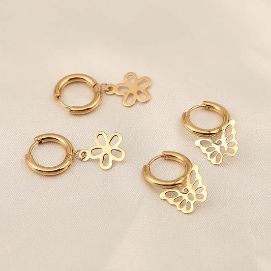 Children's, Teens' and Mothers' Earrings:  Surgical Steel with Gold IP Hoops with Butterflies