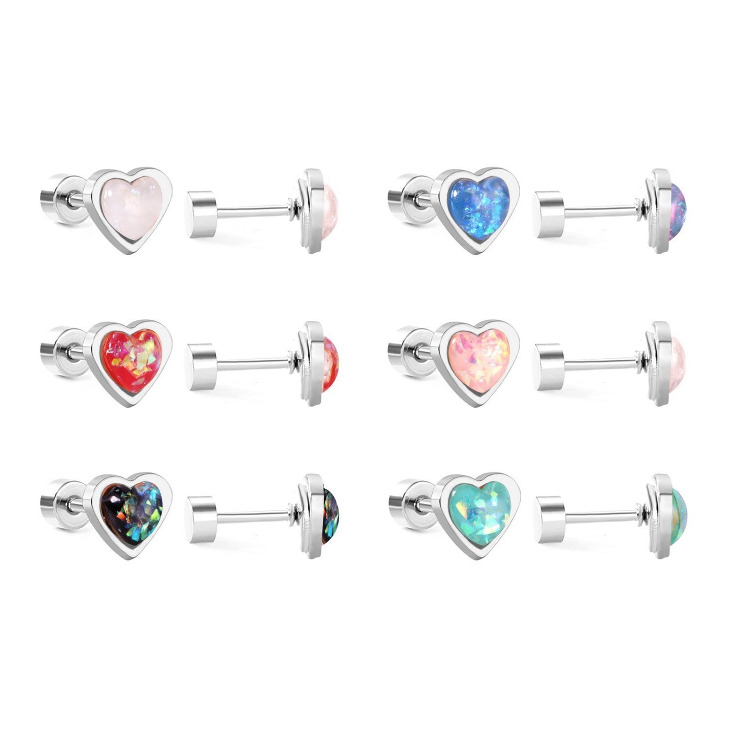 Children's, Teens' and Mothers' Earrings:  Surgical Steel, Sparkly Enamel Heart Earrings with Screw Backs - Red
