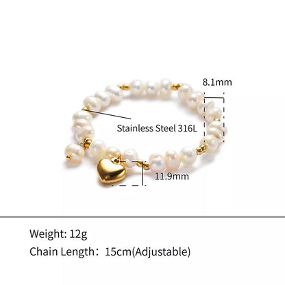 Children's Bracelets:  14k Gold IP Steel Bracelets with Freshwater Pearls and Heart Age 5 - 10