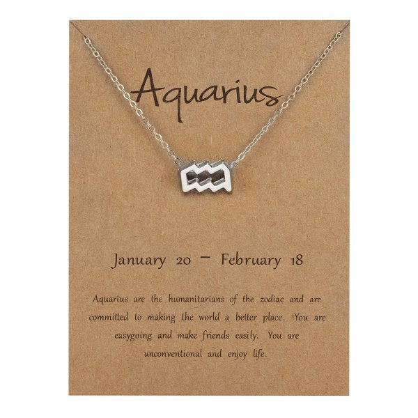 Children's Necklaces:  Steel with Gold IP Birthday Gift Zodiac Necklaces - Aquarius
