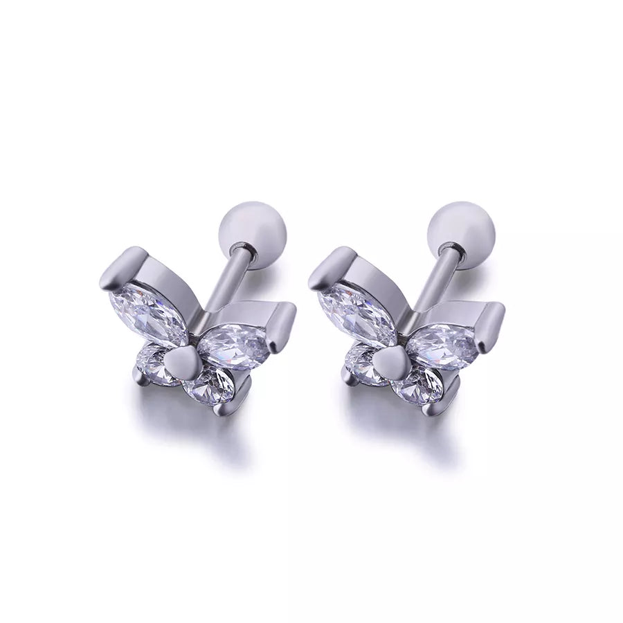Children's, Teens' and Mothers' Earrings:  Surgical Steel Pink CZ Butterflies with Ball Screw Backs