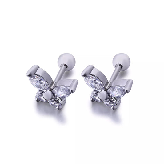 Children's, Teens' and Mothers' Earrings:  Surgical Steel Clear CZ Butterflies with Ball Screw Backs