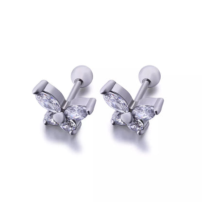Children's, Teens' and Mothers' Earrings:  Surgical Steel Clear CZ Butterflies with Ball Screw Backs