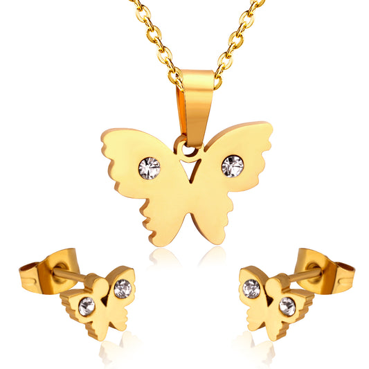 Children's, Teens' and Mothers' Necklace/Earrings Sets:  Surgical Steel, Gold IP, Butterflies