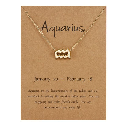 Children's Necklaces:  Steel with Gold IP Birthday Gift Zodiac Necklaces - Aquarius