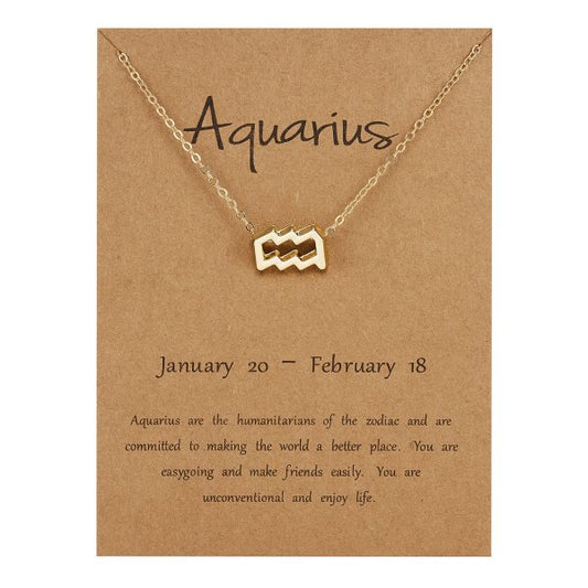 Children's Necklaces:  Steel with Gold IP Birthday Gift Zodiac Necklaces - Aquarius