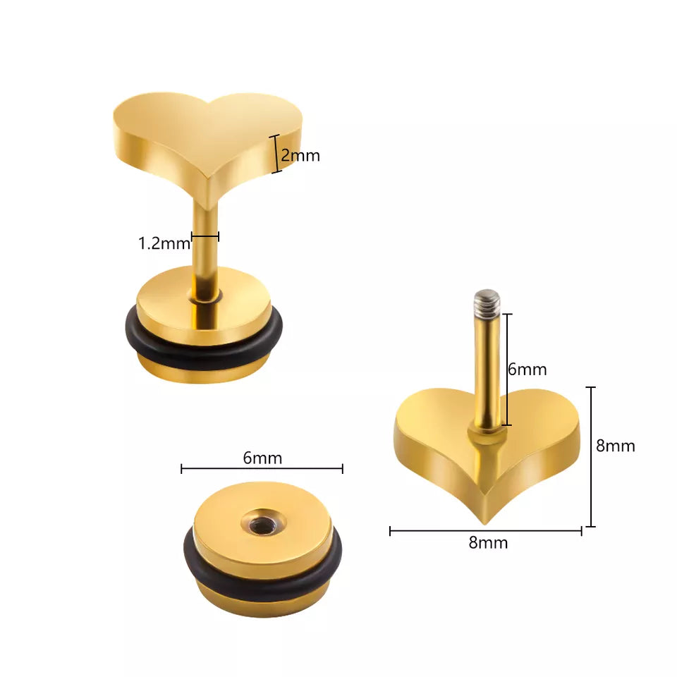 Children's Earrings:  Surgical Steel, Gold IP, Simple Hearts with Easy Grip Screw Backs