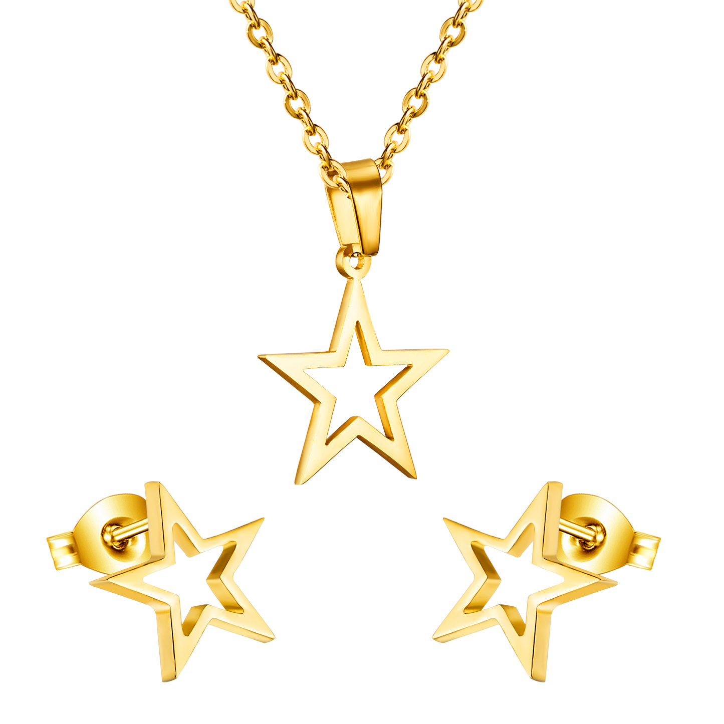 Children's, Teens' and Mothers' Necklace/Earrings Sets:  Surgical Steel, Gold IP, Stars