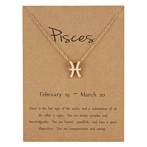 Children's Necklaces:  Steel with Gold IP Birthday Gift Zodiac Necklaces - Pisces