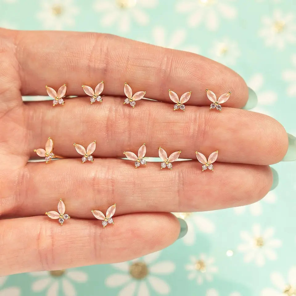 Baby and Children's Earrings:  14k Gold over Sterling Silver, Pink Butterflies