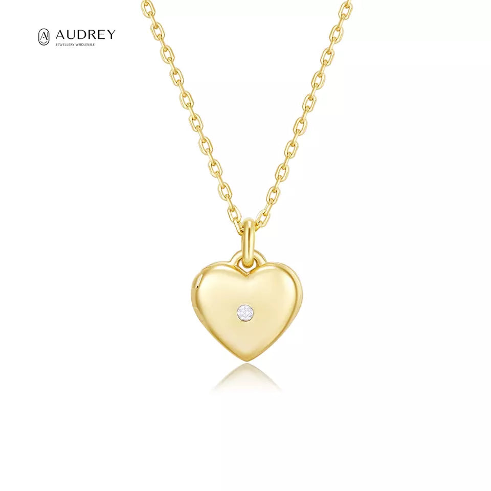Children's Necklaces - 14k Gold over Sterling Silver (Vermeil) 40cm CZ Heart Locket Necklaces with Gift Boxes - Audrey Collection