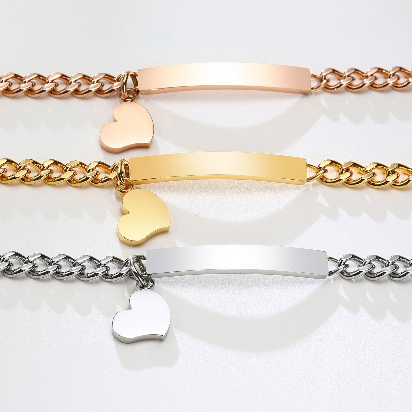Baby and Children's Bracelets:  Steel with Rose Gold IP Engravable Bracelets with Heart Charm Age 3 Months to 5 Years