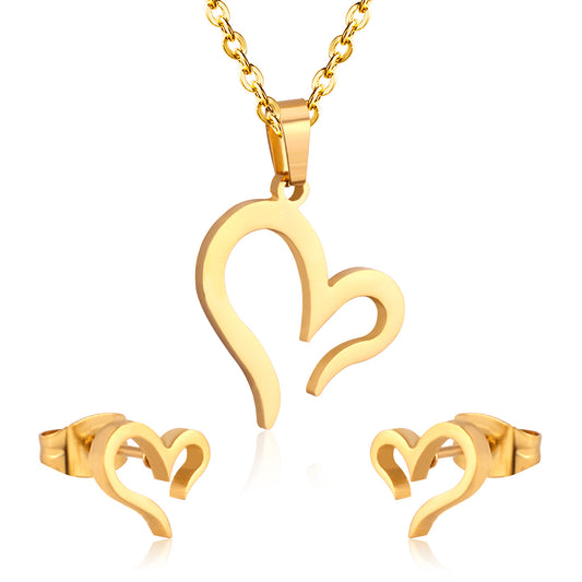 Children's, Teens' and Mothers' Necklace/Earrings Sets:  Surgical Steel, Gold IP, Open Hearts