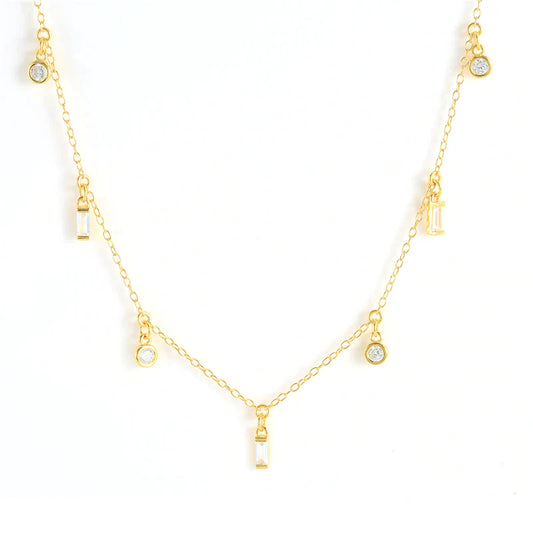 Children's and Teens' Necklaces:  14k Gold over Sterling Silver with Clear  CZ Dangles