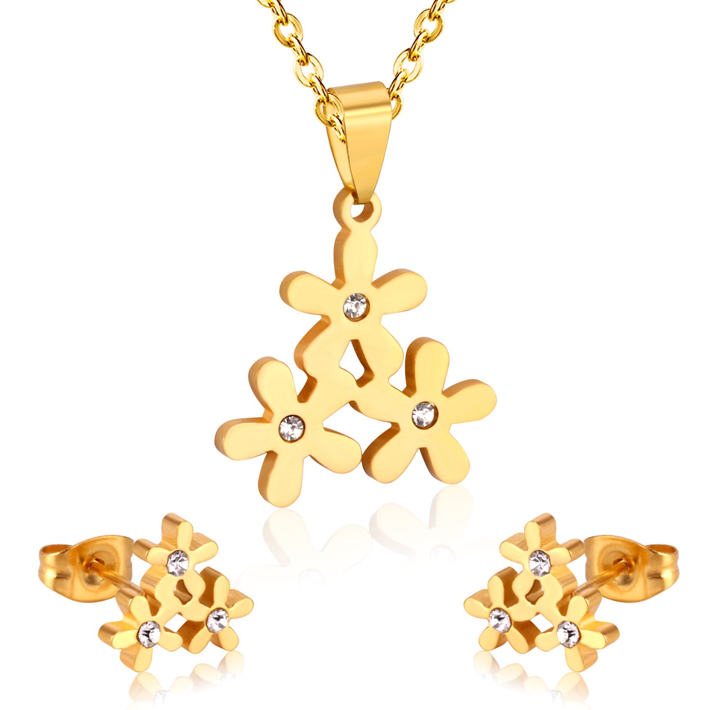Children's, Teens' and Mothers' Necklace/Earrings Sets:  Surgical Steel, Gold IP, Flowers