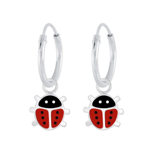 Children's Earrings:  Sterling Silver Sleeper Earrings with Ladybugs