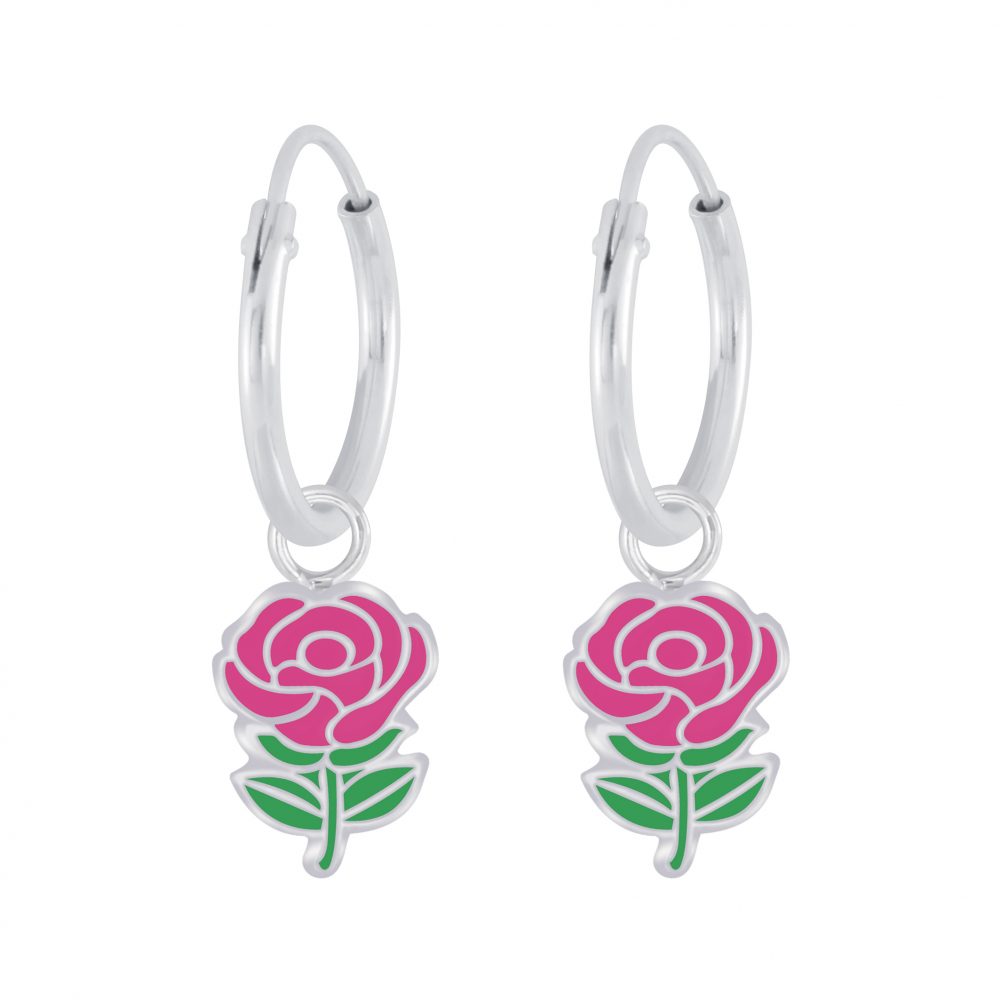 Children's Earrings:  Sterling Silver Sleepers with Rose