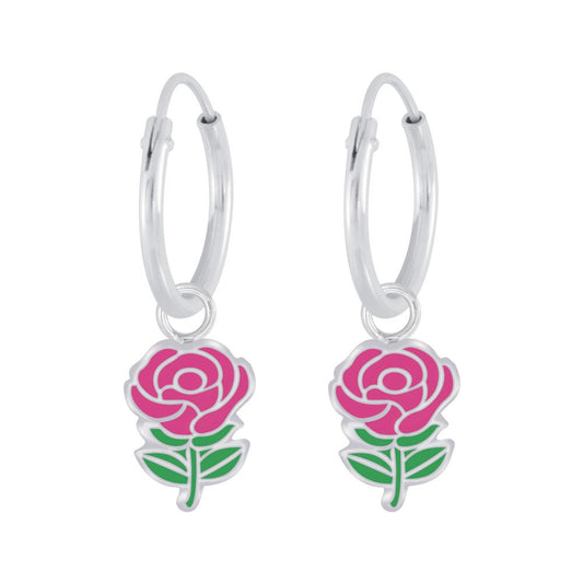 Children's Earrings:  Sterling Silver Sleepers with Rose
