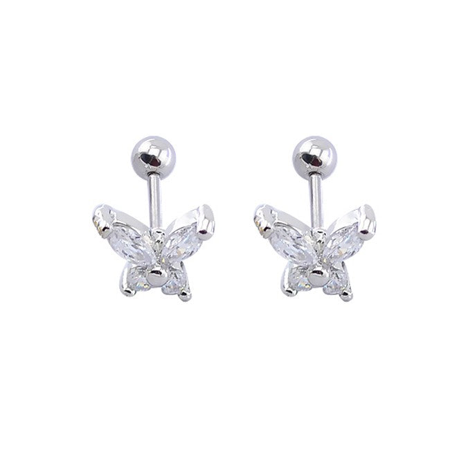 Children's, Teens' and Mothers' Earrings:  Surgical Steel Clear CZ Butterflies with Ball Screw Backs