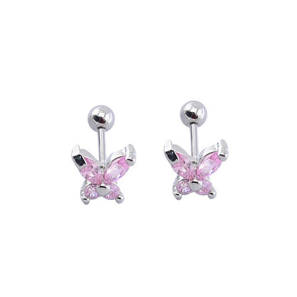 Children's, Teens' and Mothers' Earrings:  Surgical Steel Clear CZ Butterflies with Ball Screw Backs