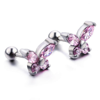 Children's, Teens' and Mothers' Earrings:  Surgical Steel Clear CZ Butterflies with Ball Screw Backs