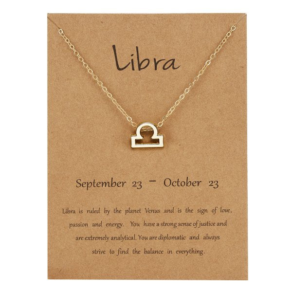 Children's Necklaces:  Steel with Gold IP Birthday Gift Zodiac Necklaces - Libra
