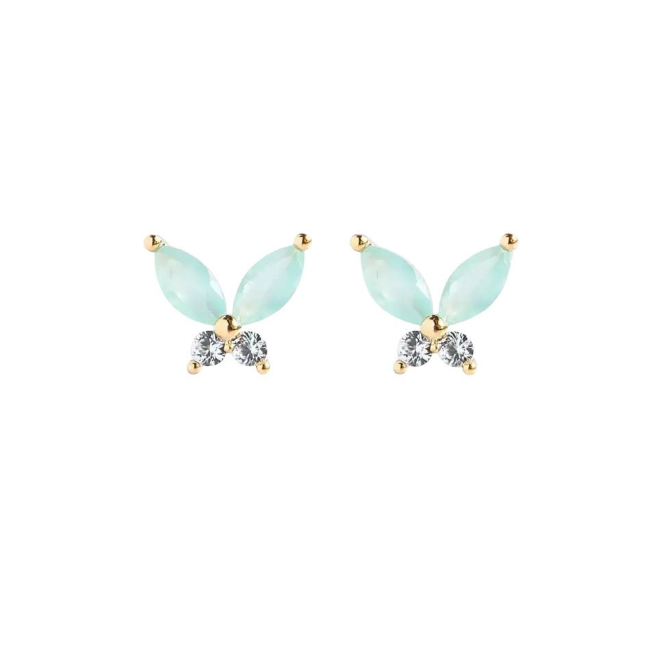 Baby and Children's Earrings:  14k Gold over Sterling Silver, Greeny Blue Butterflies