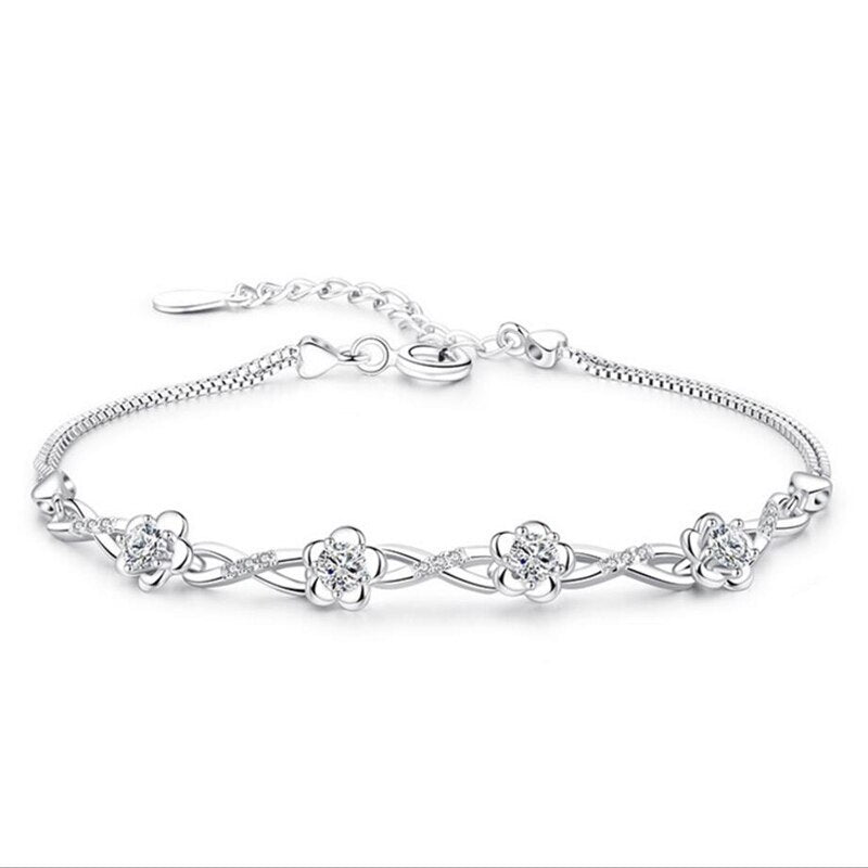 Children's Bracelets:  Sterling Silver, Clear CZ Flower Special Occasion Bracelets with Gift Box