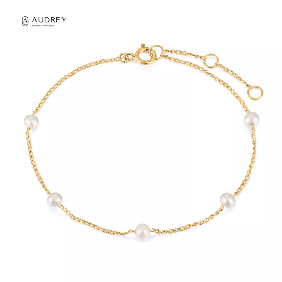 Children's Bracelets - 14k Gold Cultured, Freshwater Pearl Bracelets with Gift Box - Audrey Collection