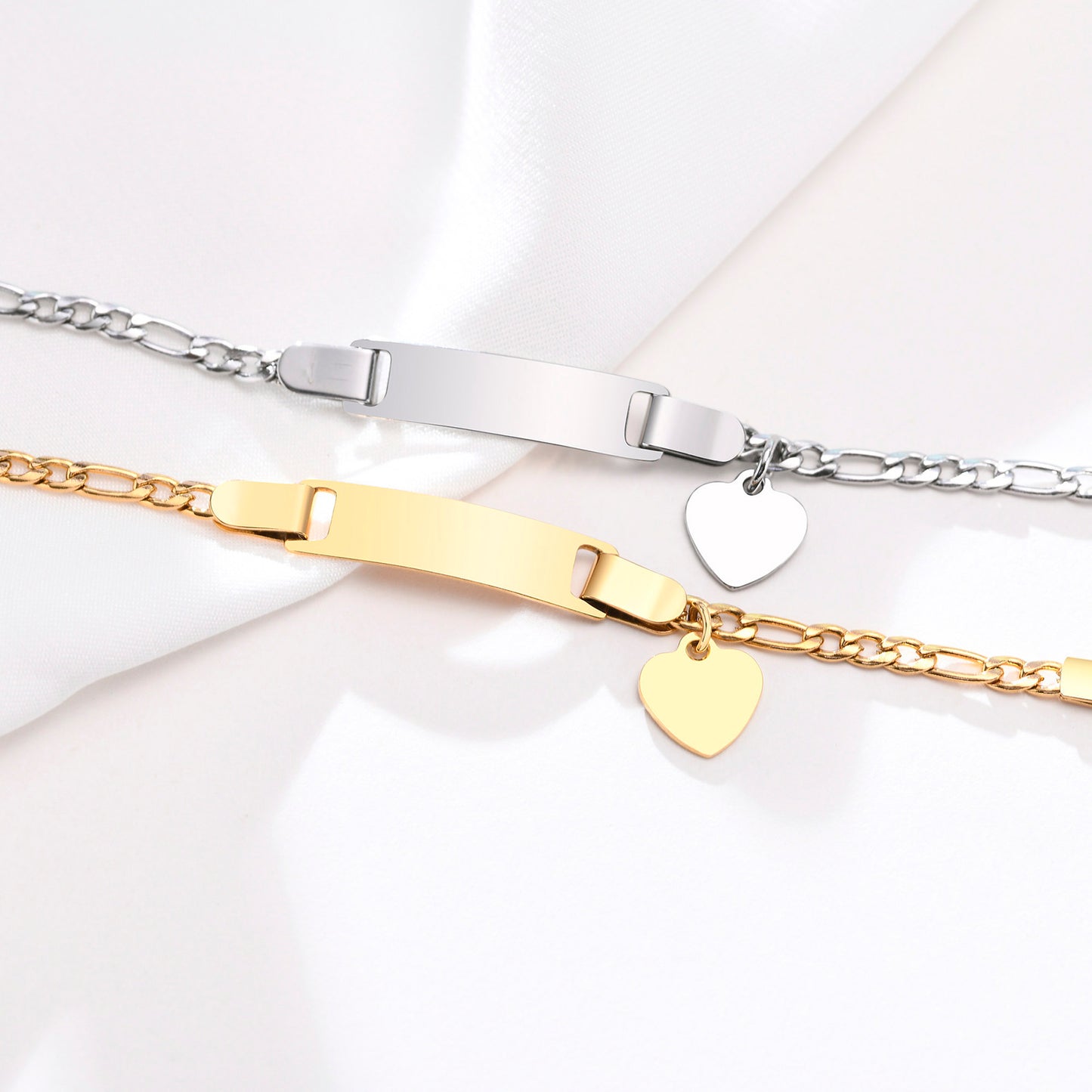 Baby and Children's Bracelets:  Steel with Gold IP Engravable Bracelets with Heart, Age 3 Months to 5 Years