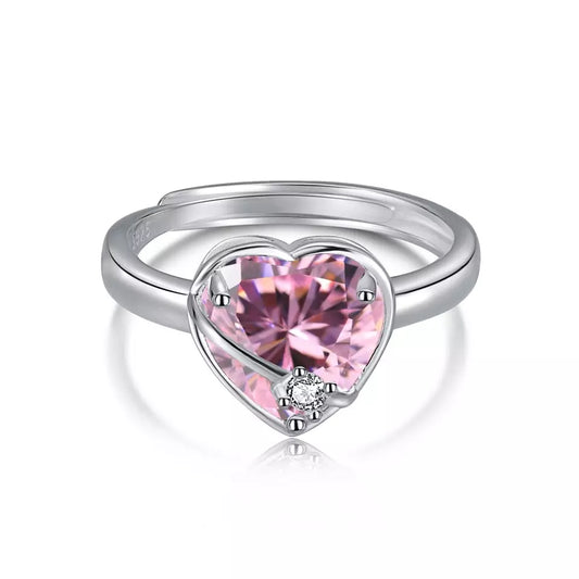 Children's and Teens' Rings:  Sterling Silver, Pink, CZ Ribbon-Wrapped Heart Rings, Adjustable, with Gift Box