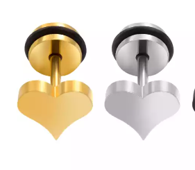 Heart earrings in gold and silver with screw backs, showcasing elegant 8mm heart design.