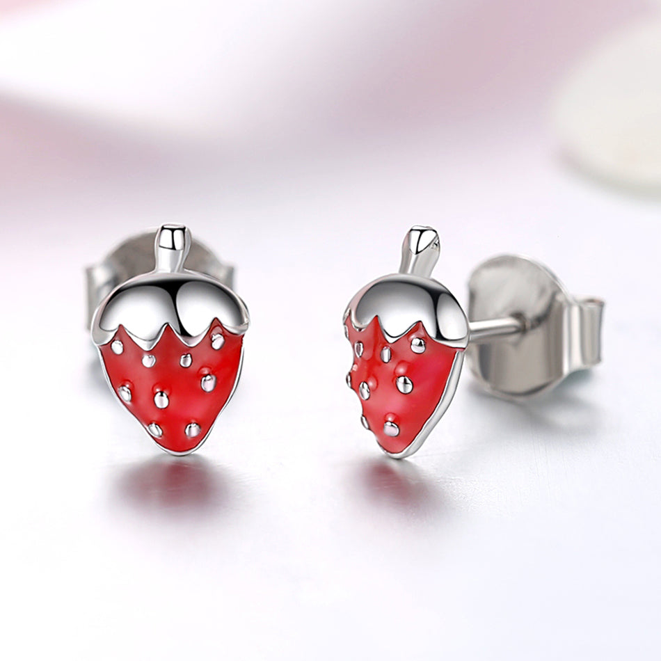 Children's Earrings:  Sterling Silver Strawberry Earrings