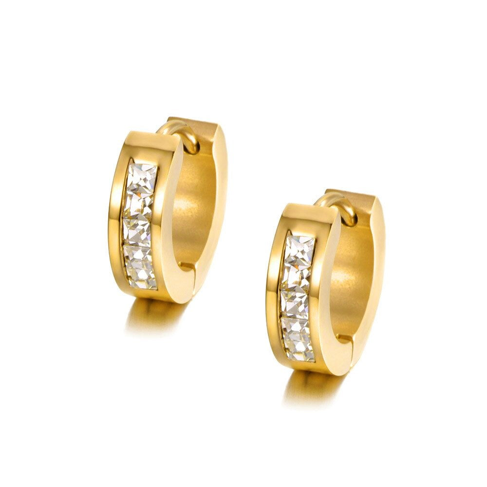 Children's Earrings:  Surgical Steel, Gold IP, AAA Clear CZ Huggies Ages 6 - Teens