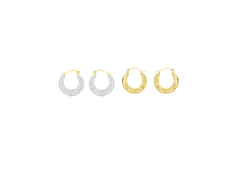 Hoop earrings featuring sparkling cubic zirconia and solid gold double-sided design for versatile fashion.