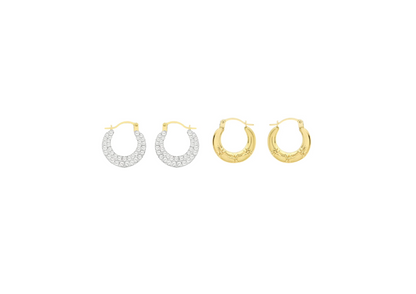 Hoop earrings featuring sparkling cubic zirconia and solid gold double-sided design for versatile fashion.