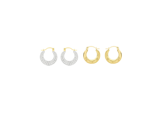 Hoop earrings featuring sparkling cubic zirconia and solid gold double-sided design for versatile fashion.