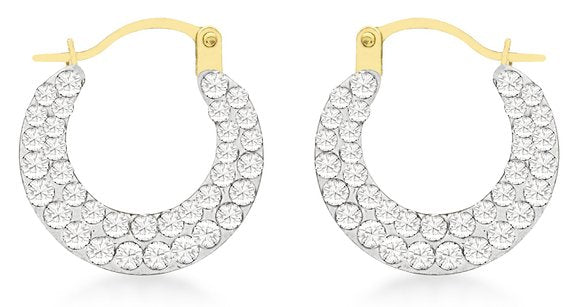 Hoop earrings featuring sparkling cubic zirconia in a crescent design with gold accents.