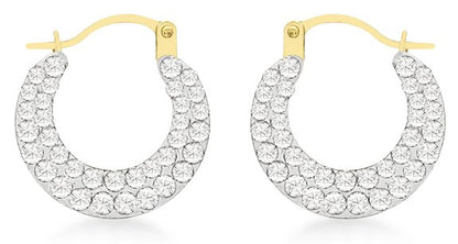 Hoop earrings featuring sparkling cubic zirconia in a crescent design with gold accents.