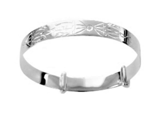 Baby Bangles:  Sterling Silver, Embossed, 5mm Wide, Expanding Bangles for Newborn - 18 months