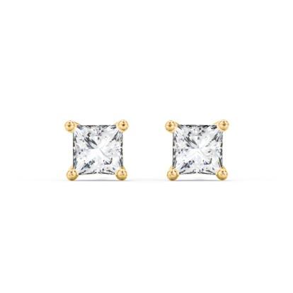 Children's Earrings:  14k Gold Princess Cut 3mm CZ Studs with Screw Backs and Gift Box