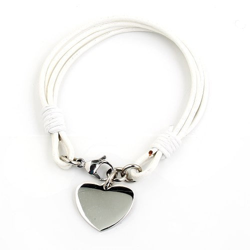 Leather bracelet featuring multi-strand cream leather with a titanium heart charm, ideal for stylish outfits.
