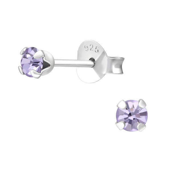 Baby Earrings:  Sterling Silver Light Amethyst CZ Stud Earrings (February Birthstone)