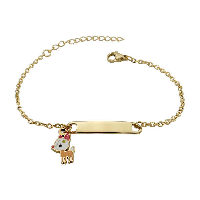 Children's Bracelets:   Steel with Gold IP ID Bracelets with Kitten Charm