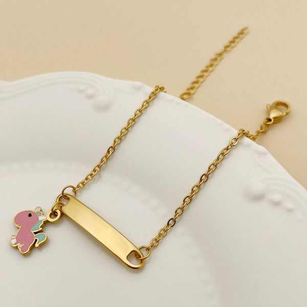 Children's Bracelets:   Steel with Gold IP ID Bracelets with Pony Charm