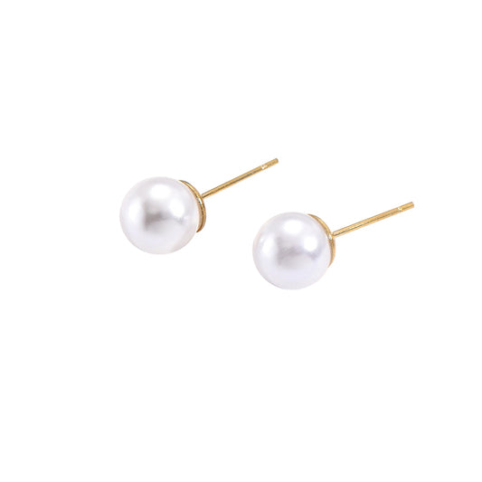 Mothers' Earrings:  Steel with Gold IP, Faux Pearl Earrings 8mm