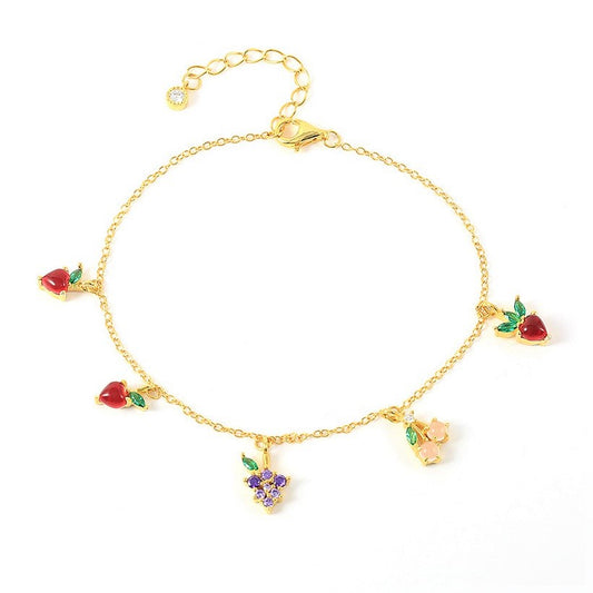 Children's and Teens' Bracelets:  Sterling Silver with 18k Gold Plated (Vermeil) with CZ Fruit Charms