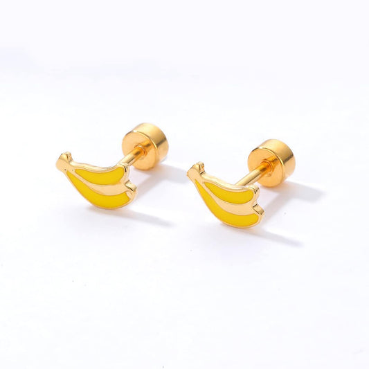 Children's Earrings:  Steel with Gold IP Banana Earrings with Screw Backs