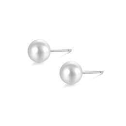Children's, Teens' and Mothers' Earrings:  Imitation Pearl Earrings with Surgical Steel Rods - 6mm